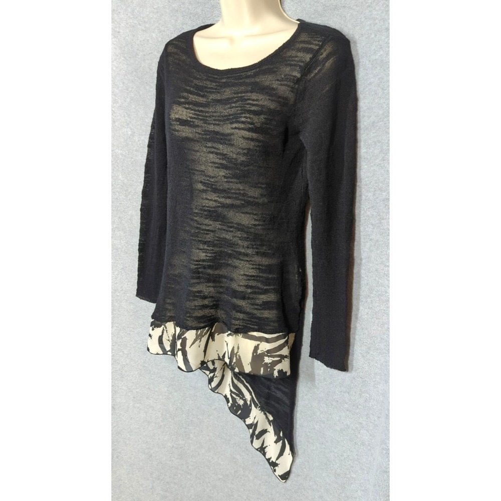 Curio New York Scoop Neck Mesh Tunic Top M Black Asymmetrical Hem Fairy Goth